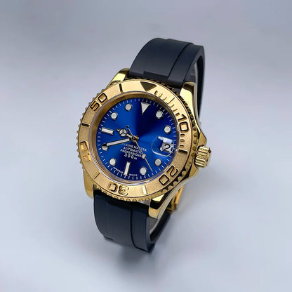 NH35 Automatic Watch Men 40MM Full Gold YM Ceramic Bezel Two-Way Rotating Sapphire Glass Luminous Luxury Rubber Strap for Man