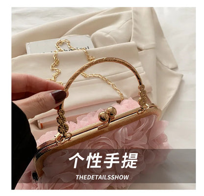 Luxury Women Chain Shoulder Bag Chiffon 3D Flower Banquet Bag Fashion Evening Bags Fashion Clutch Handbag Trendy Crossbody Bag