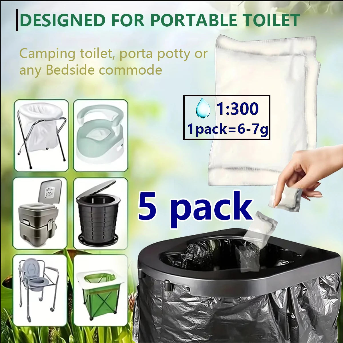 1-100 Pieces Portable Toilet Absorbent Gel, Camping Toilet Gel Powder, Odor-Control Urine Liquid Waste Gel, Eco Absorbent Gel.