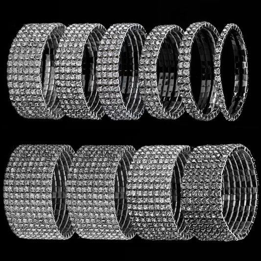 1-10 Rows Fashion Jewelry Bridal Wristband Crystal Rhinestone Elastic Bangle Stretch Bracelet Wedding Bridal Jewelry