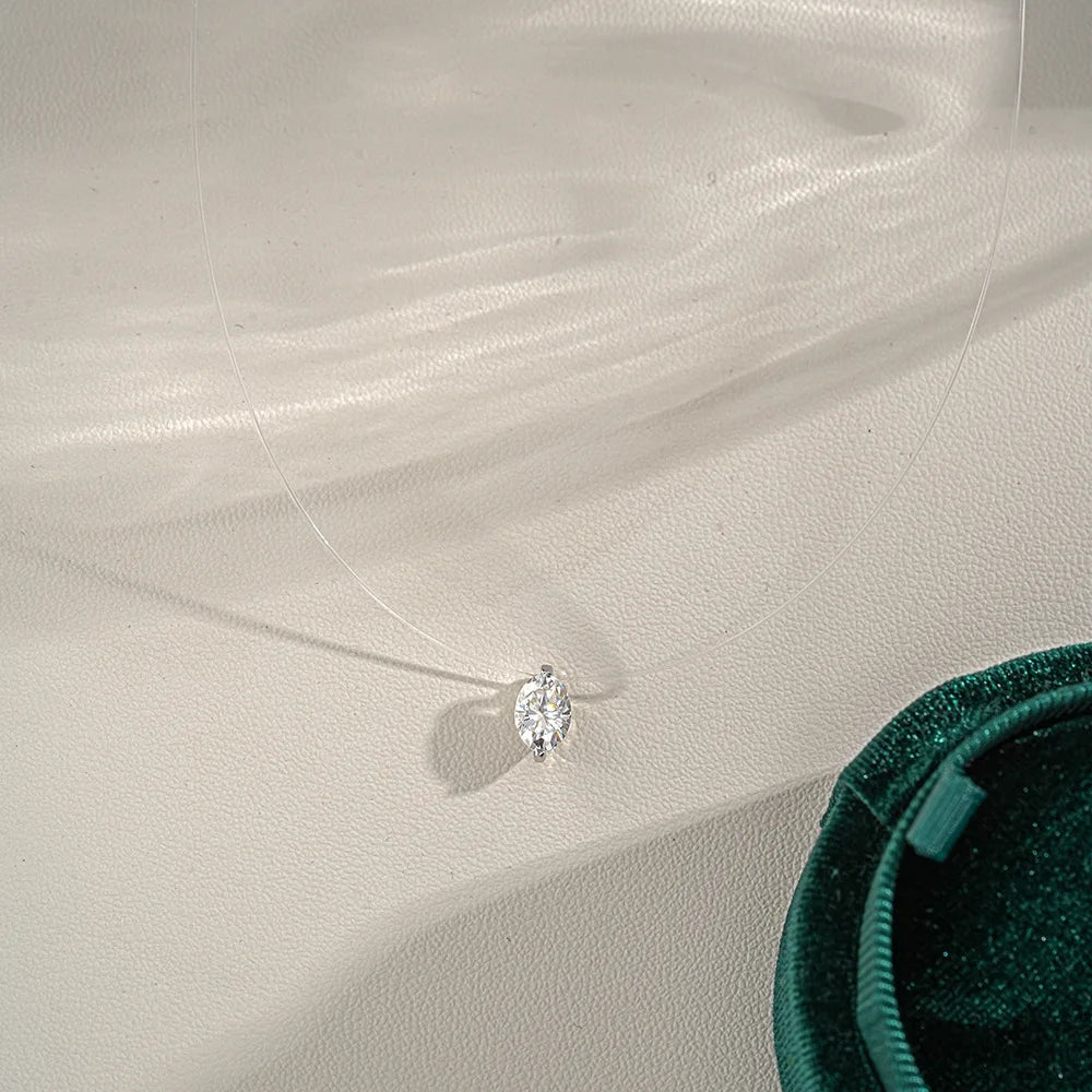 EWYA GRA Certified 1CT Marquise Cut Moissanite Pendant Necklace for Woman 925 Silver Fishing Line Water Drop Diamond Necklaces