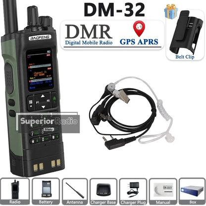 BAOFENG DM-32 Walkie Talkie with Belt Clip Hoster DMR Digital Radio GPS APRS Dual Mode Analog 999 Channel Type-C Dual Time Slots