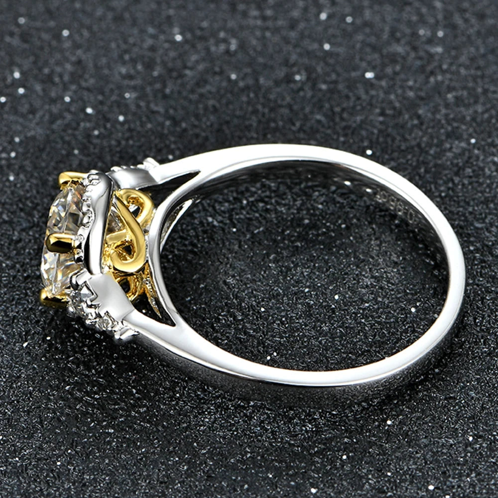 ATTAGEMS 1.0ct Round Engagement Ring 18K Yellow Gold Plated 925 Sterling Silver Diamond Moissanite Rings For Women Fine Jewelry