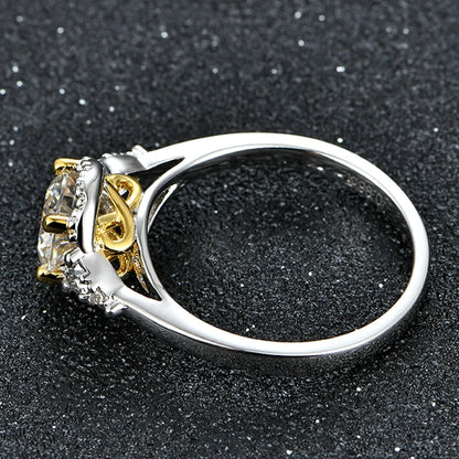 ATTAGEMS 1.0ct Round Engagement Ring 18K Yellow Gold Plated 925 Sterling Silver Diamond Moissanite Rings For Women Fine Jewelry