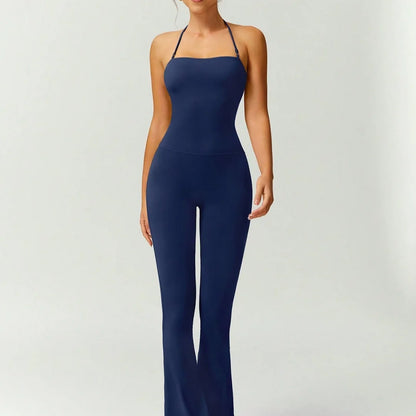 Female Sexy Backless Gym Jumpsuits Set Woman Training Yoga Flared Sportswear Woman Sports Clothes Fitness Elastic Training Suits