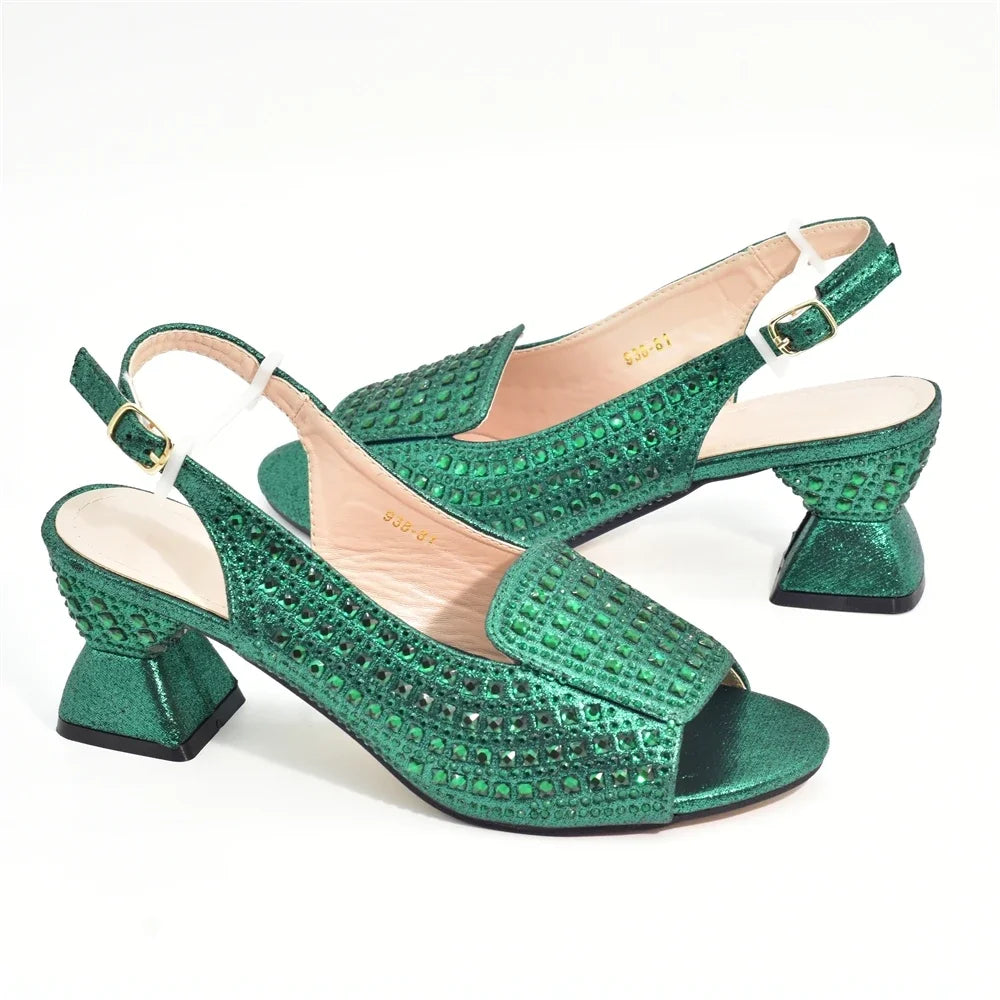 New Arrival African Style Ladies Shoes and Bags Set Latest Italian Women Shoes and Bag Set with Rhinestone Heels Women Luxury