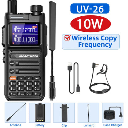 Baofeng UV-26 Walkie Talkie 10W Multi Band Wireless Copy Frequency High Power 999 Channels NOAA with Type-C Charger Ham Radio