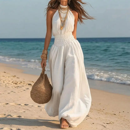 Smocked Waist Lantern Pants Women Rompers Summer Romper Halter Neck Sleeveless Jumpsuit With Lantern Leg For Casual Streetwear