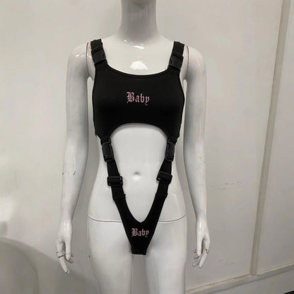 2025 Sexy girl Summer Punk Grunge Aesthetics Europe American spicy Hot girl style new Harajuku sleeveless hollow out Jumpsuits