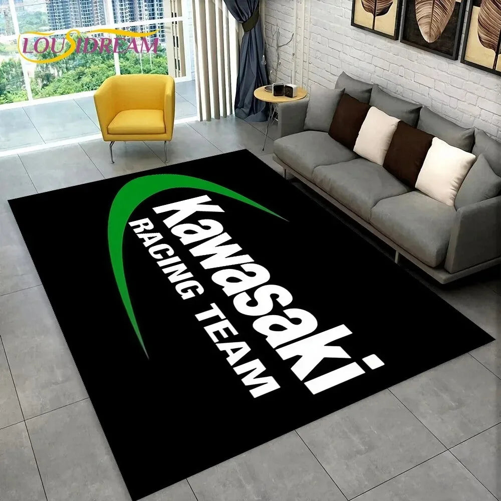Kawasaki NEW 3D Motorcycle Pattern Carpet Living Room Decor Home Area Rug Flannel Floor Mat Non-Slip Doormat for Home Decor Rug