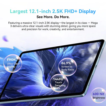 Blackview MEGA 3 Tablet PC 12.1' 2.5K FHD+ Display MTK G100 Octa Core 12GB 256GB 8800mAh 50MP Camera 33W Charger Android 15 Pad
