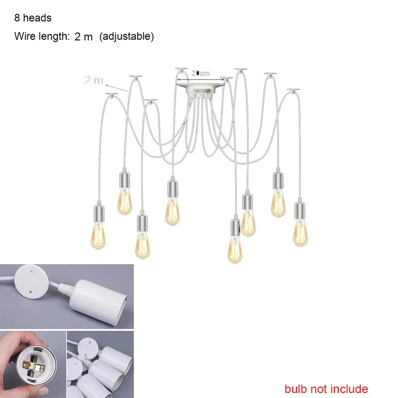 DIY Spider Lights Vintage Chandelier Edison Industrial Hanging Lamp Ceiling Multiple Pendant Light Kitchen Farmhouse Living Room
