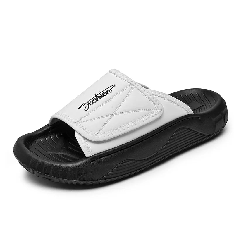 Leisure Walk Mens Slippers Outdoor Leather Male Slides Sneakers Summer Beach Shoes Sandals for Male Large Size Casual Half Drag