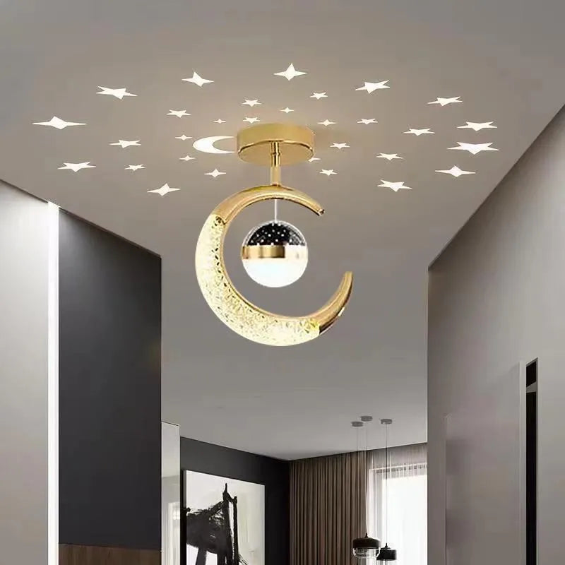 Creative led Ceiling Light with Moon Stars Modern Asile Ceiling Lights Gold/Black Atmosphere Ceiling Hanging Lamp Loft Lighting