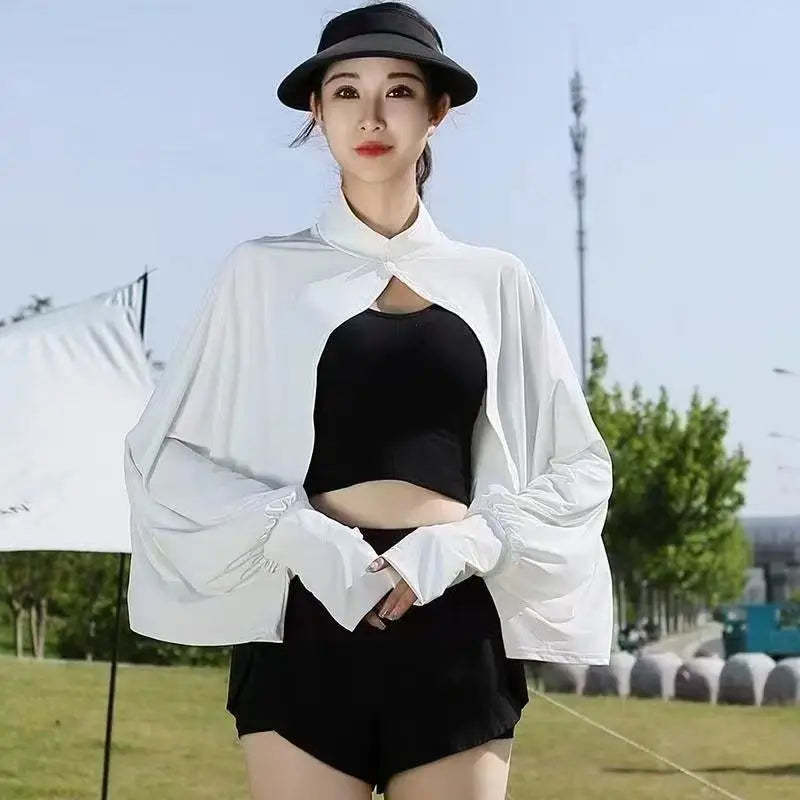 Shawl Wrap Women Driving Sun Protection Cape Upf50 + Cooling Cycling Outdoor UV Cover up Breathable Long Sleeve Stand Collar