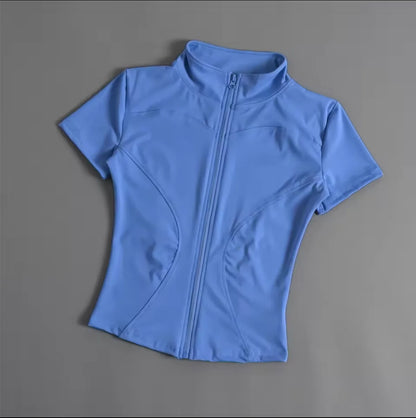 Women Slim Casual Sports Tops Solid Zipper Yoga Short Sleeve Coat Female Outfit Summer Clothes Running Fitness Shirts For Lady