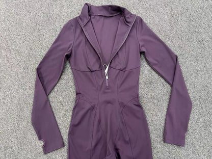 Zipper Jumpsuits for Woman No Padding Sports Overalls for Women Long Sleeve Gym Clothes Woman Activewear 2026 Purple Coffee XL