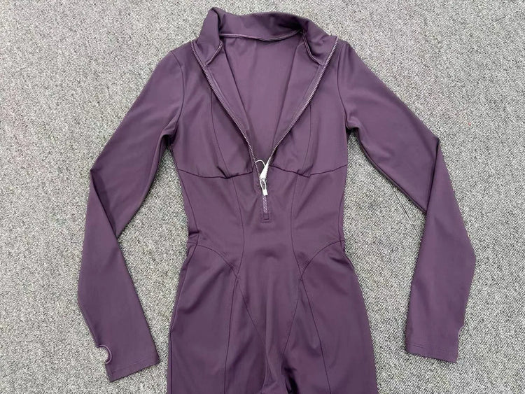 Zipper Jumpsuits for Woman No Padding Sports Overalls for Women Long Sleeve Gym Clothes Woman Activewear 2026 Purple Coffee XL