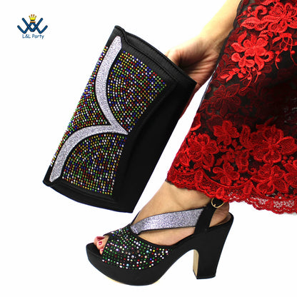 Fashionable Italian Mature Style African Sets Black Color Nigerian Shoes Matching Bags for Royal Wedding Party