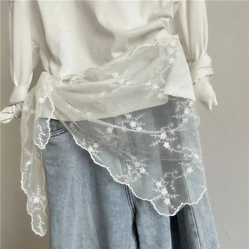 Lace Embroidered Silk Scarf Women's Long Neck Versatile Triangle Decorative Headscarf Korean Version Literary Yarn Shawl