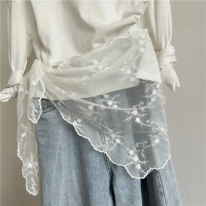 Lace Embroidered Silk Scarf Women's Long Neck Versatile Triangle Decorative Headscarf Korean Version Literary Yarn Shawl