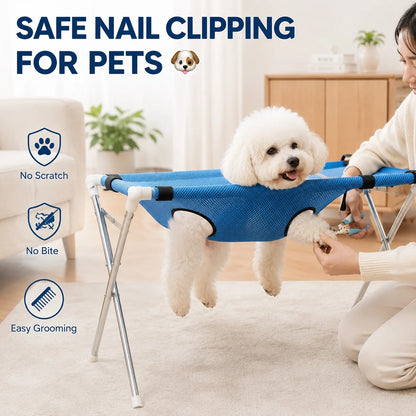 Breathable Pet Grooming Hammock Stand Foldable Dog Cat Nail Clipping Restraint Stainless Steel Care Table for Home Grooming Use
