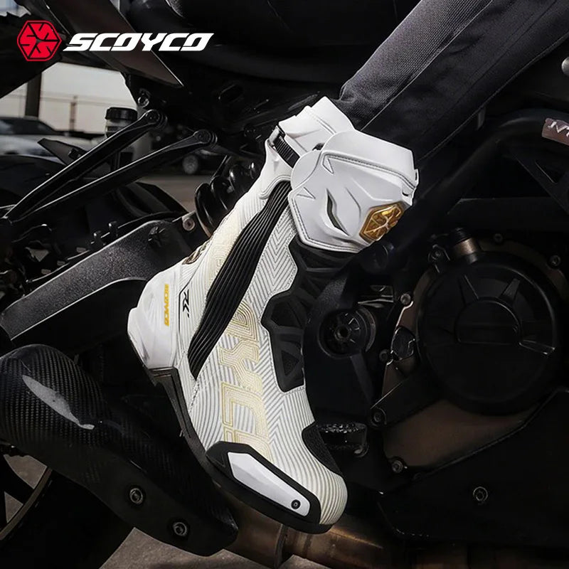 Scoyco Professional Motorcycle Racing Boots Track‑Grade Protective Riding Shoes Dual‑Boot Ankle TPU Shin Guard Breathable Boots