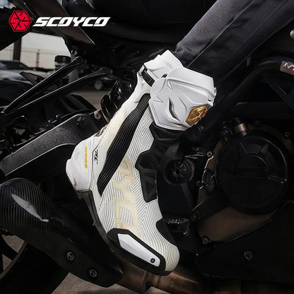 Scoyco Professional Motorcycle Racing Boots Track‑Grade Protective Riding Shoes Dual‑Boot Ankle TPU Shin Guard Breathable Boots