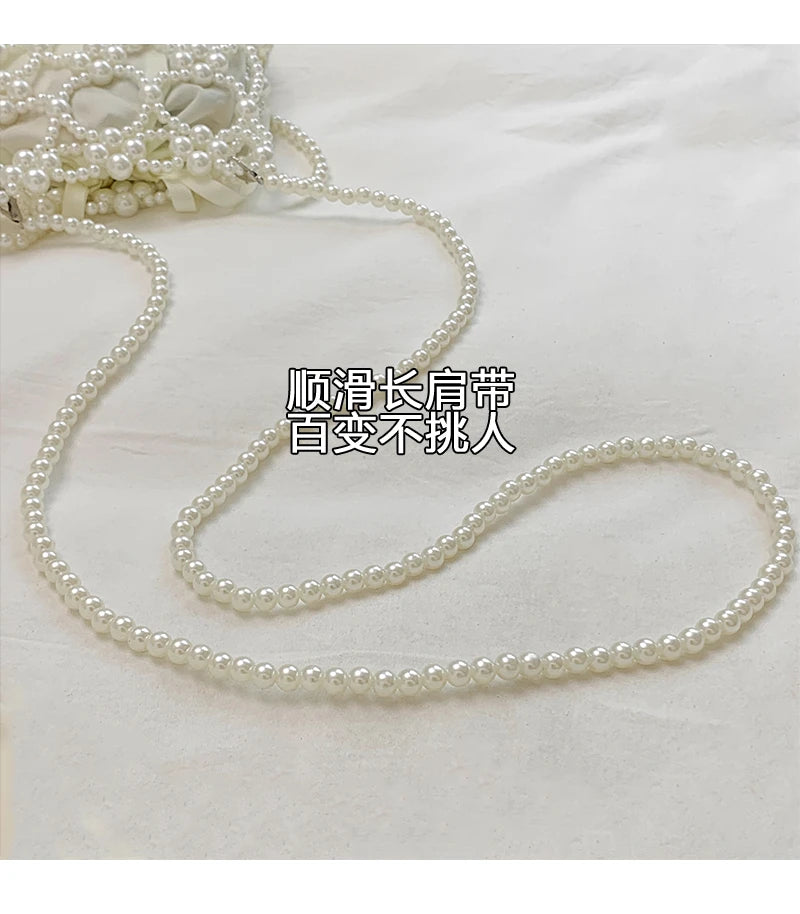 White Beading Bucket Shoulder and Crossbody Bags Exquisite Sense of Luxury Fresh Party Handbags for Women 2024 Fashion on Sale
