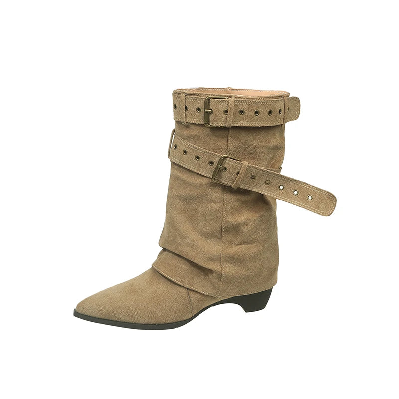 2025 Pointed Toe Women's Winter Boots Designer Mid Heels Elegant Shoes Pumps Fashion Boots New Trend Dress Gothic Ladies Boots