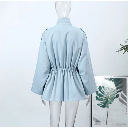 Faux Leather Bomber Jacket Oversized Collared Long Sleeve 2026 Spring Edgy Women Faux Leather Coat Fashion  Bold Lady Outerwear