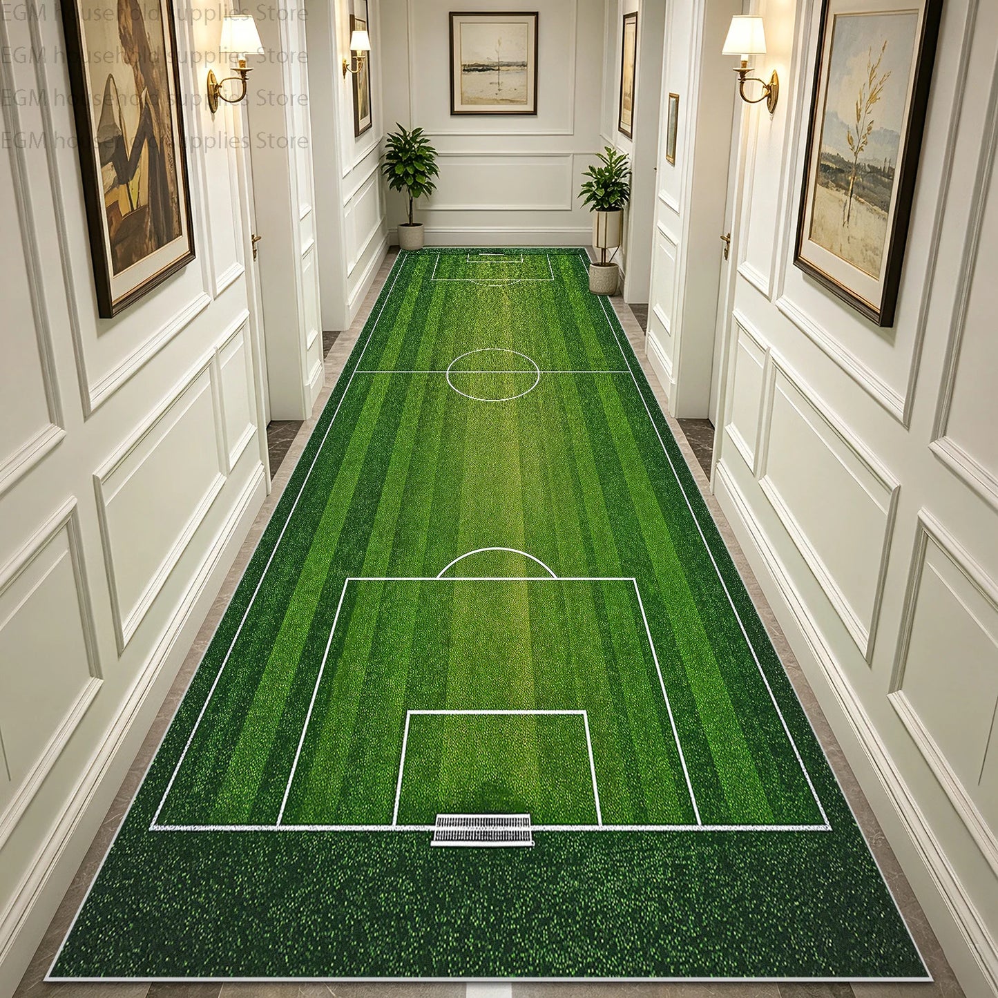 Green Football Field Long Runner Amusing Carpet Sport Hallway Entrance Game Rug Lint Free Washable Non-slip Entryway Floor Mats