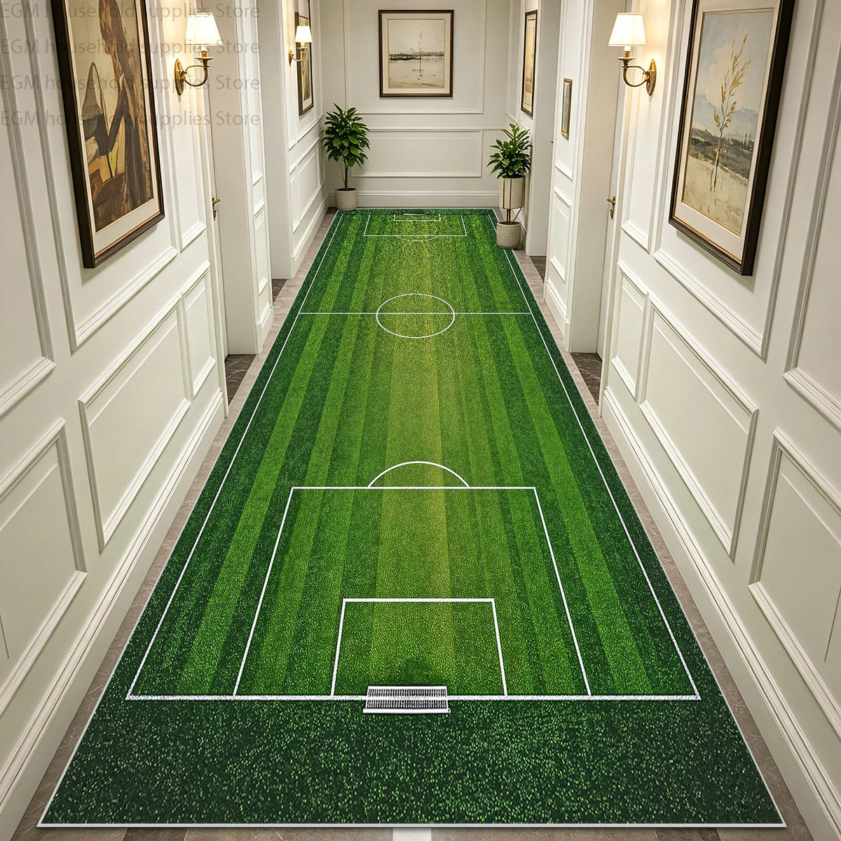 Green Football Field Long Runner Amusing Carpet Sport Hallway Entrance Game Rug Lint Free Washable Non-slip Entryway Floor Mats