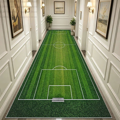 Green Football Field Long Runner Amusing Carpet Sport Hallway Entrance Game Rug Lint Free Washable Non-slip Entryway Floor Mats