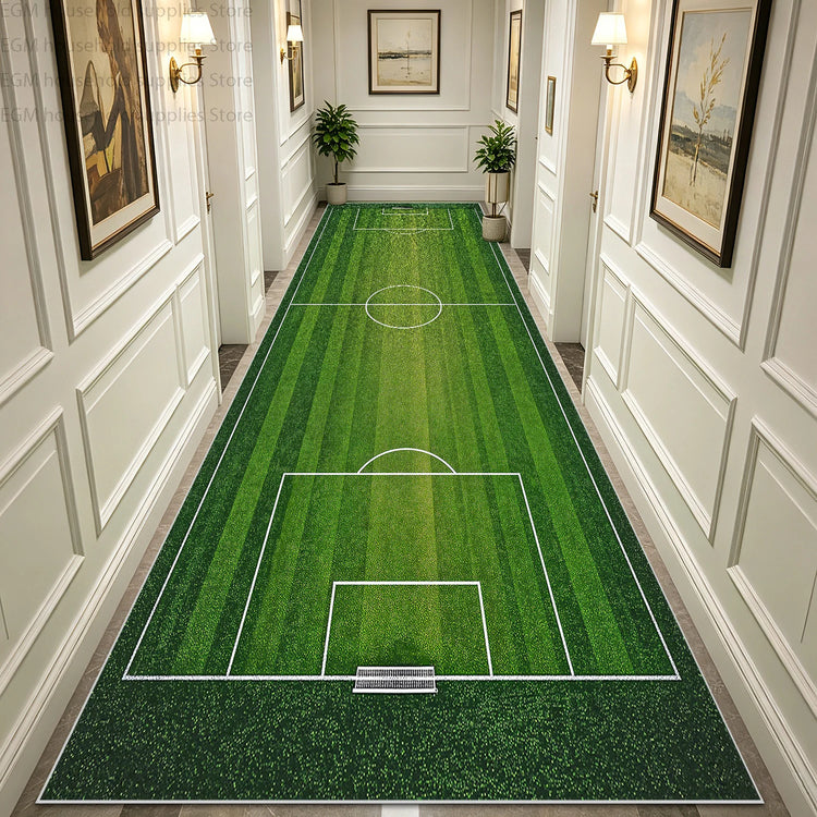 Green Football Field Long Runner Amusing Carpet Sport Hallway Entrance Game Rug Lint Free Washable Non-slip Entryway Floor Mats