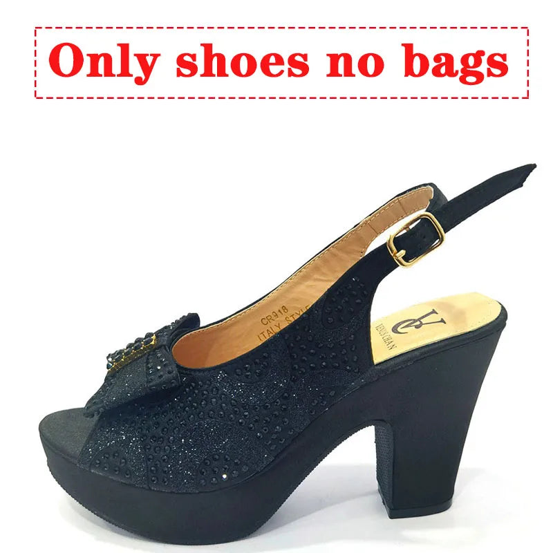 Newest Coming Pointed Toe Italian Design Italian Women Shoes Matching Bags in Silver Color for Wedding Nigerian Ladies Sandals