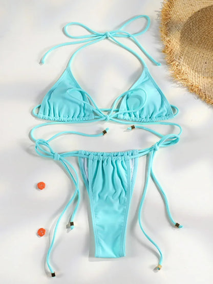 Blue Bikini 2026 Women'S Bandage Bikini Set String Swimsuit New Summer Bathing Suit Sexy Biquini Micro Thongs Beach Wear