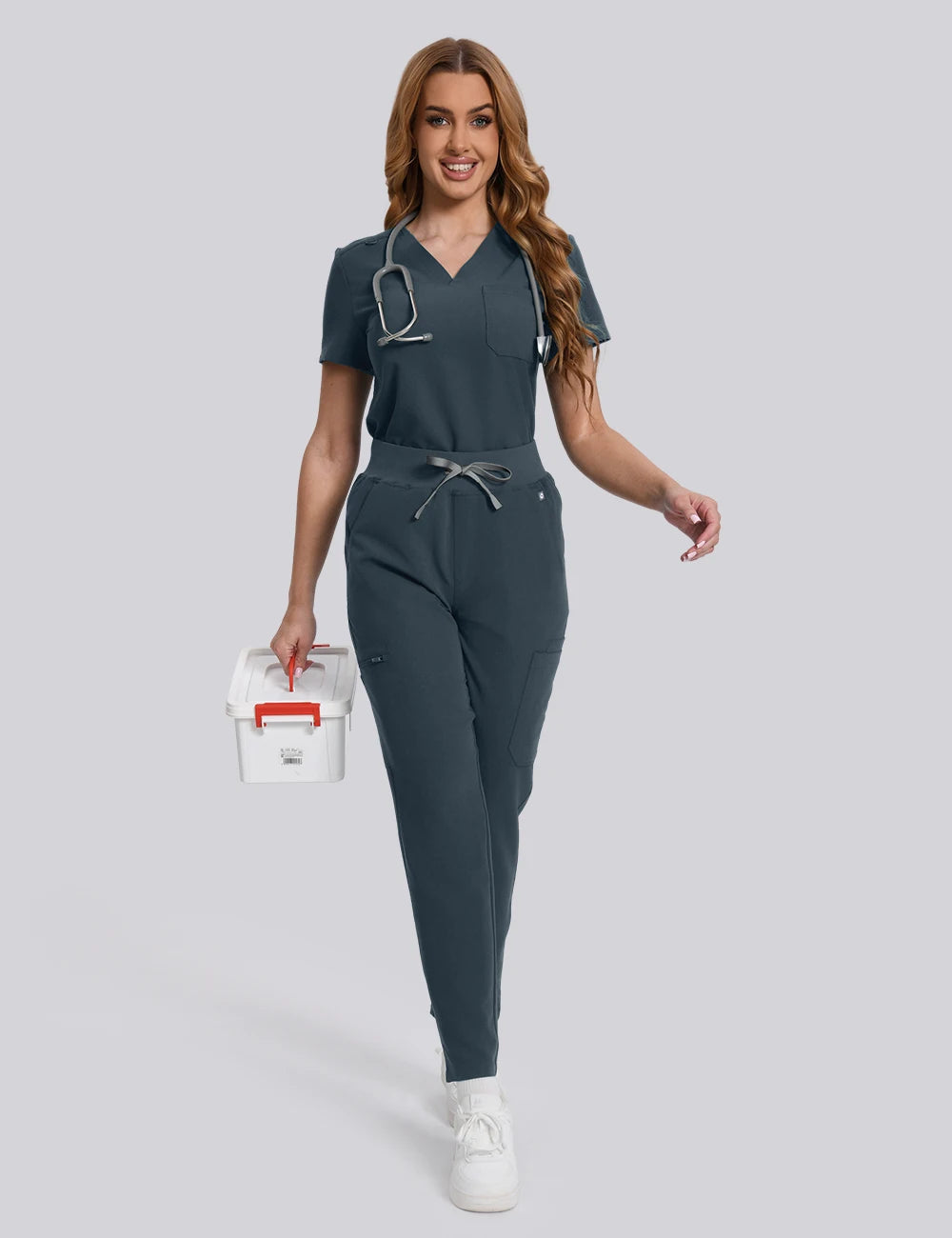 Women’s Scrubs Set V Neck Top Pants 2PCS Medical Uniform Soft Breathable Antibacterial Workwear for Nurses Doctors