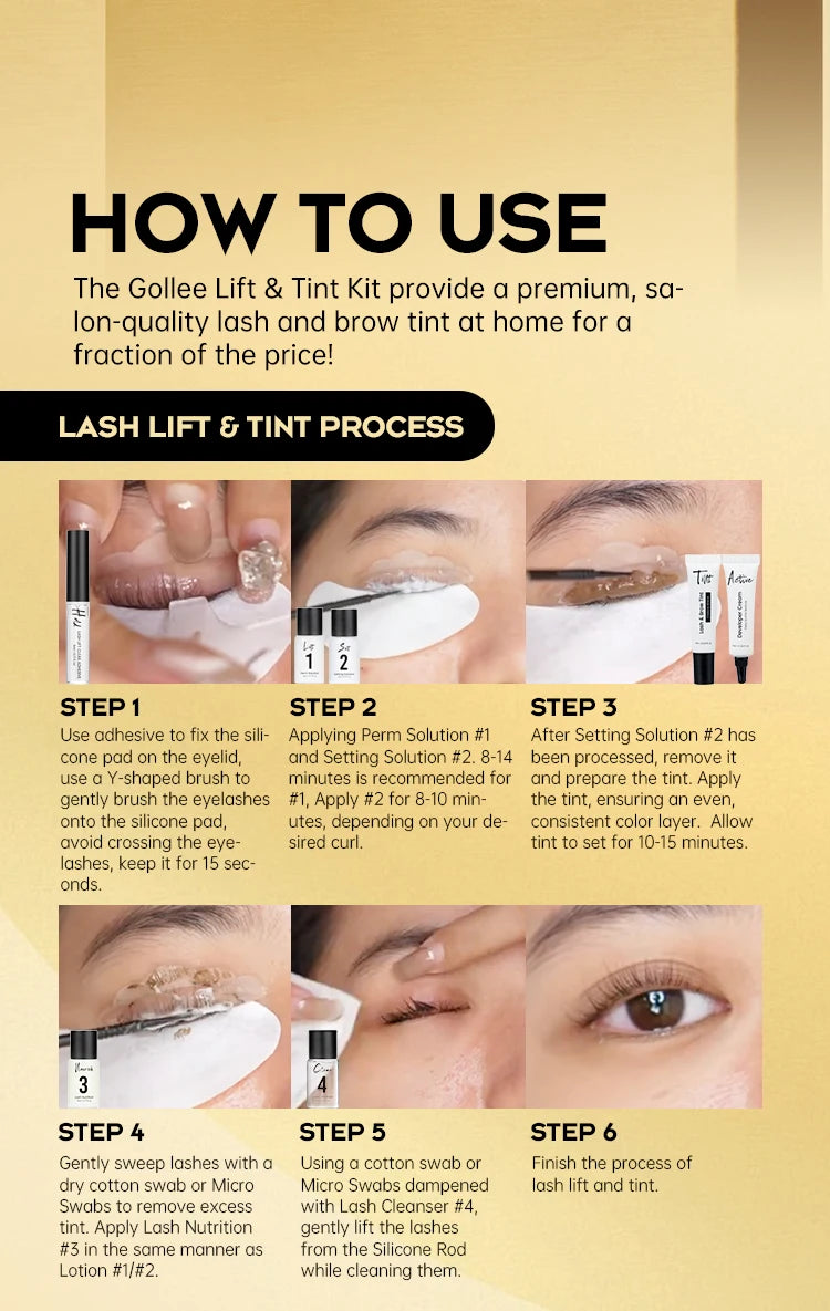 Gollee Lash and Brow Curling Perm Kit Natural Eyelash Lifting Perm Treatment Makeup Long Lasting 4-6 Weeks For Lash Curler Perm