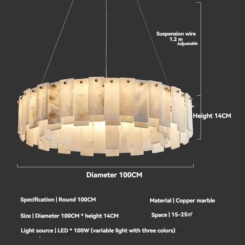 Minimalist Luxury Pendant Lights Solid Brass Natural Spanish Marble Chandelier Elegant for Living Room Dining Room Bedroom