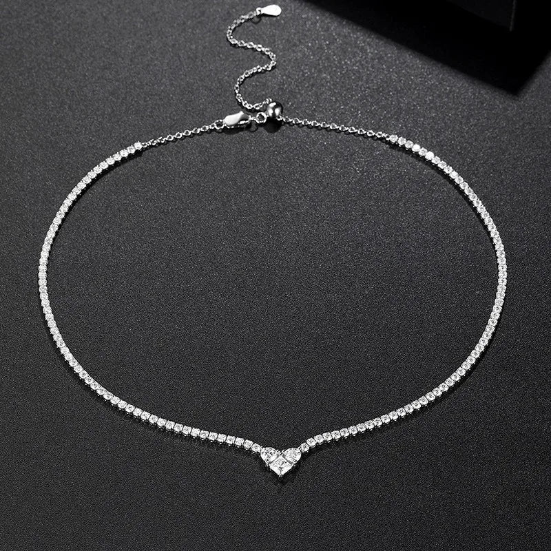 Heart Moissanite Tennis Chain Necklace 925 Sterling Silver Hiphop Rock Women Girls Party Link Necklaces Pass Diamond Tester