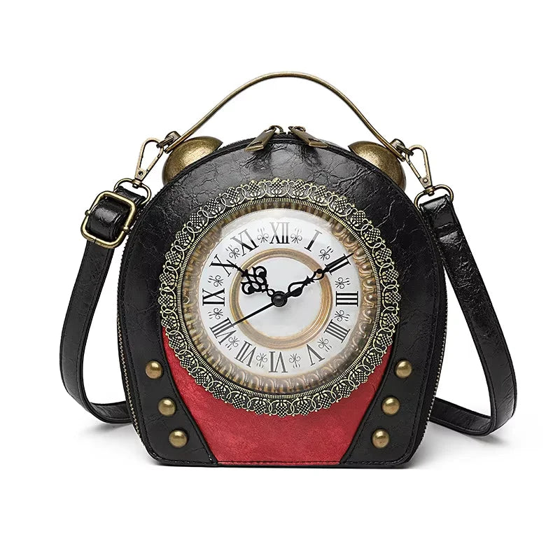 New Trendy PU Leather Retro Clock Handbags for Women 2025 Fashion Luxury Ladies Shoulder Crossbody Bag Square Evening Clutch Bag