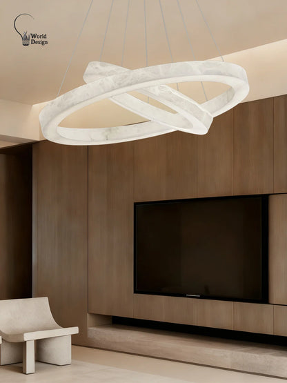 Round Faux Marble Chandelier Lights for Living Room Dining Room Resin Marble-effect Hanging Pendant Lamp Ring for High Ceiling
