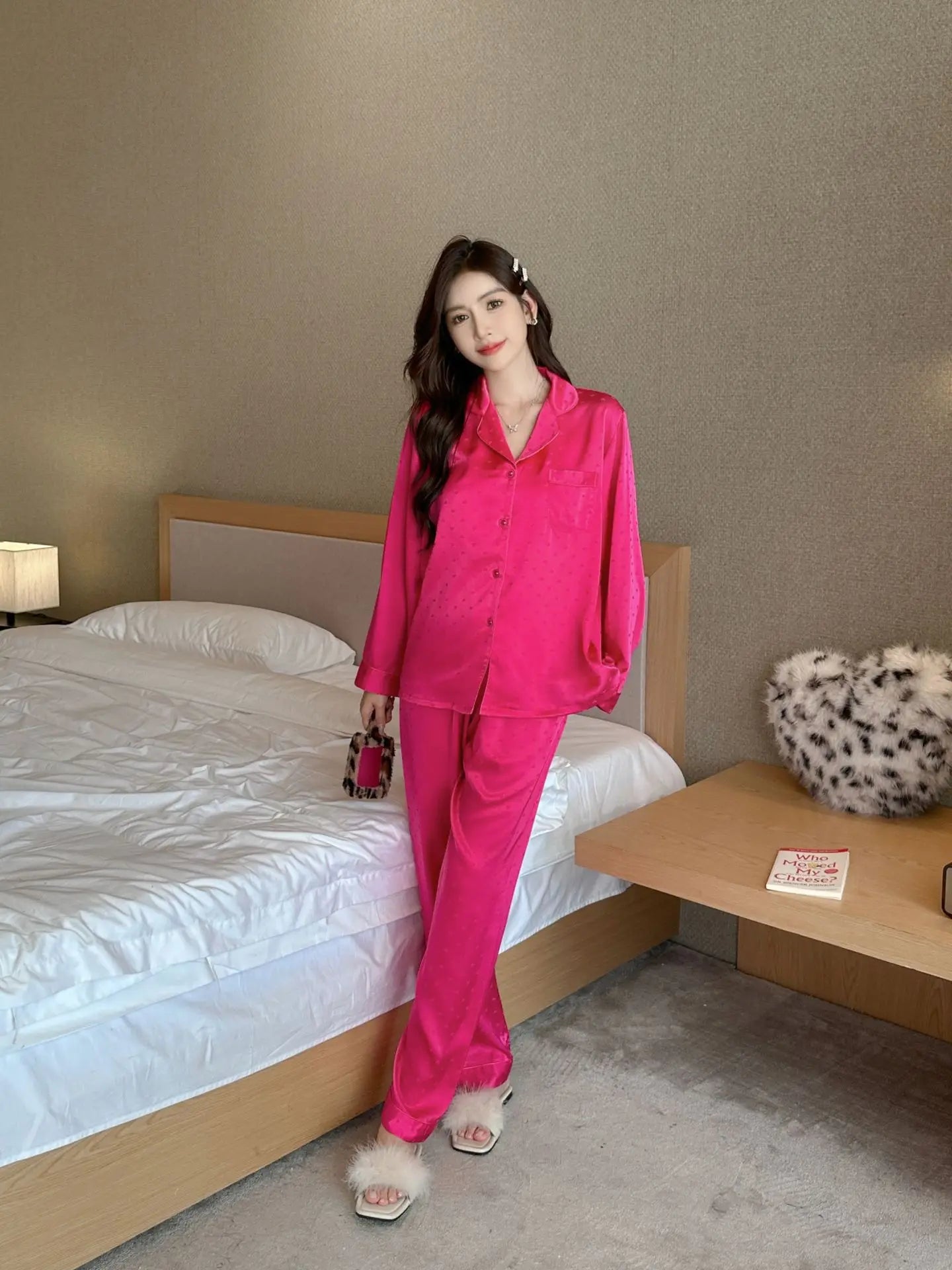Women's New Arrival Silk-Feel Ice-Silk Lightweight Long-Sleeve Pajama Set Two-Piece Comfortable Homewear Suit