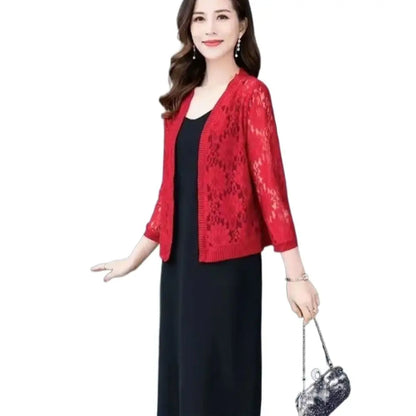 Summer Tie Up Women's Cardigan Breathable Beach Sun Protection Clothing Floral Lace Mesh Shawl Women