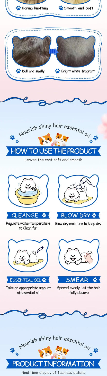 Pet dogs, cats, nourishing and brightening hair care essential oils, smooth and long-lasting fragrance, deodorizing