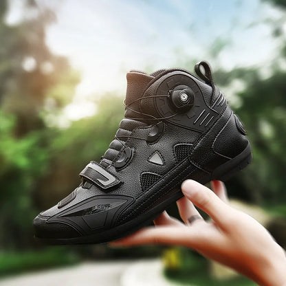 Leather Motorcyclist Boots Men's Motorcycle Ankle Boots Motocross Racing Shoes Women Breathable Mesh Biker Boots Anti-slip Shoes