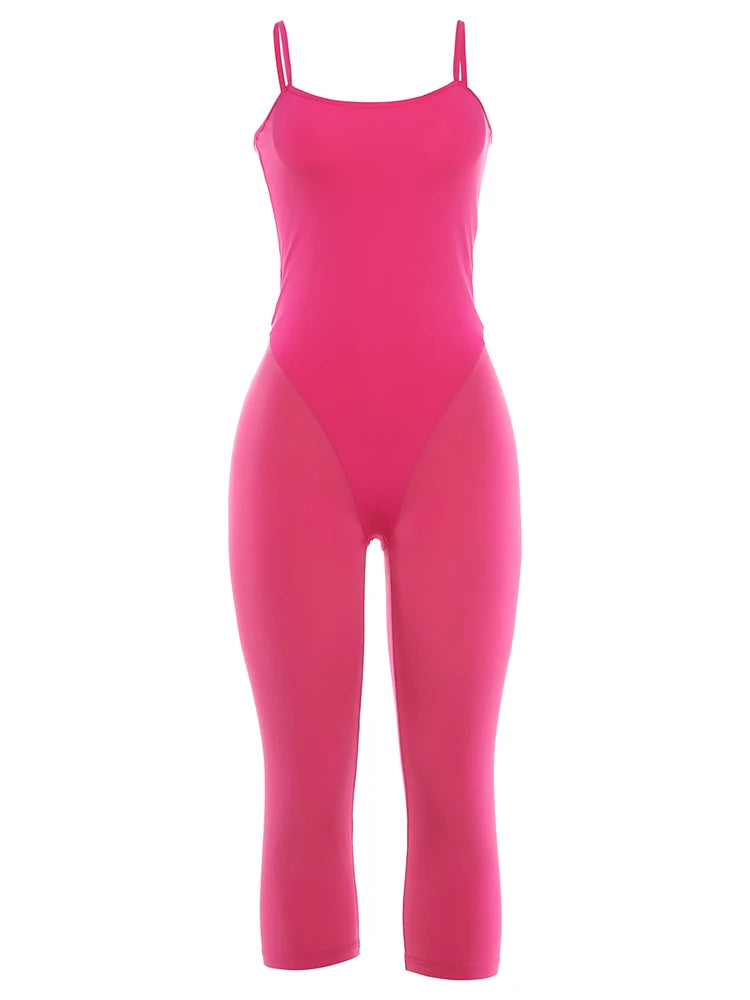 Kliou Sporty Style Sling Playusits Woman Summer Trend Low-Neck Backless Look Slimmer Skinny High Stretch Sexy Fashion Rompers