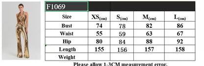 VC Gold Elegant Jumpsuits For Woman Luxury Brown Sequins Design Fashion Party Sexy Backless Sleeveless One Piece Female Clothing