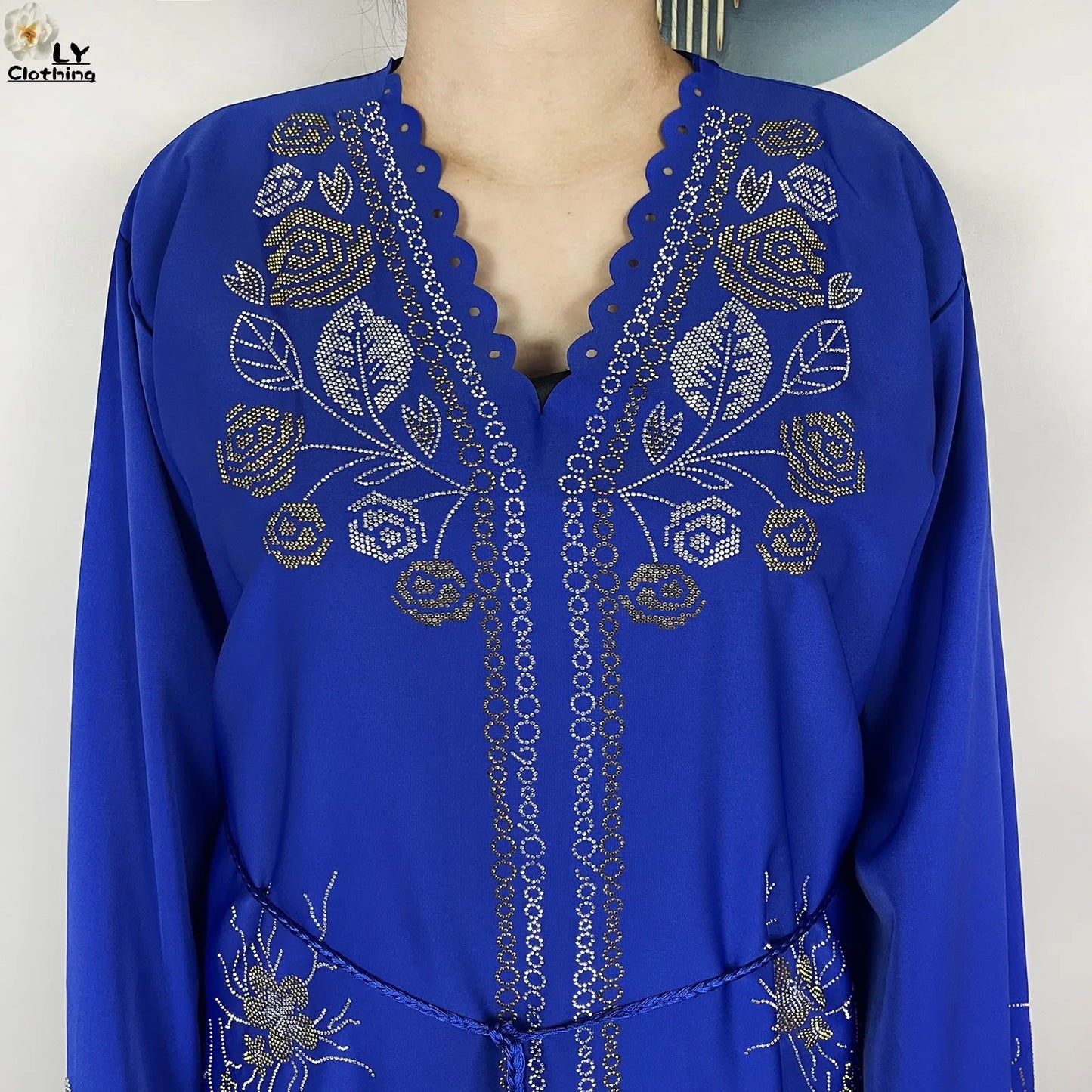 New Style Fashion Dubai Muslim Women Dress Elegant Arabic Femme Hijab Long Sleeve Chiffon Diamond Abaya Islamic Turkey Clothing